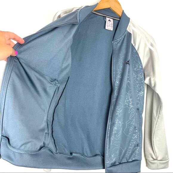 Adidas | Rose Print Warm Up Jacket Blue Silver Gray S - Picture 4 of 8